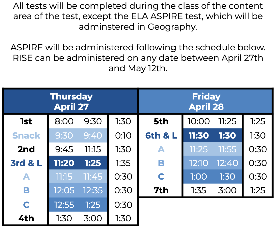 End-of-Year Testing Schedule – South Jordan Middle School